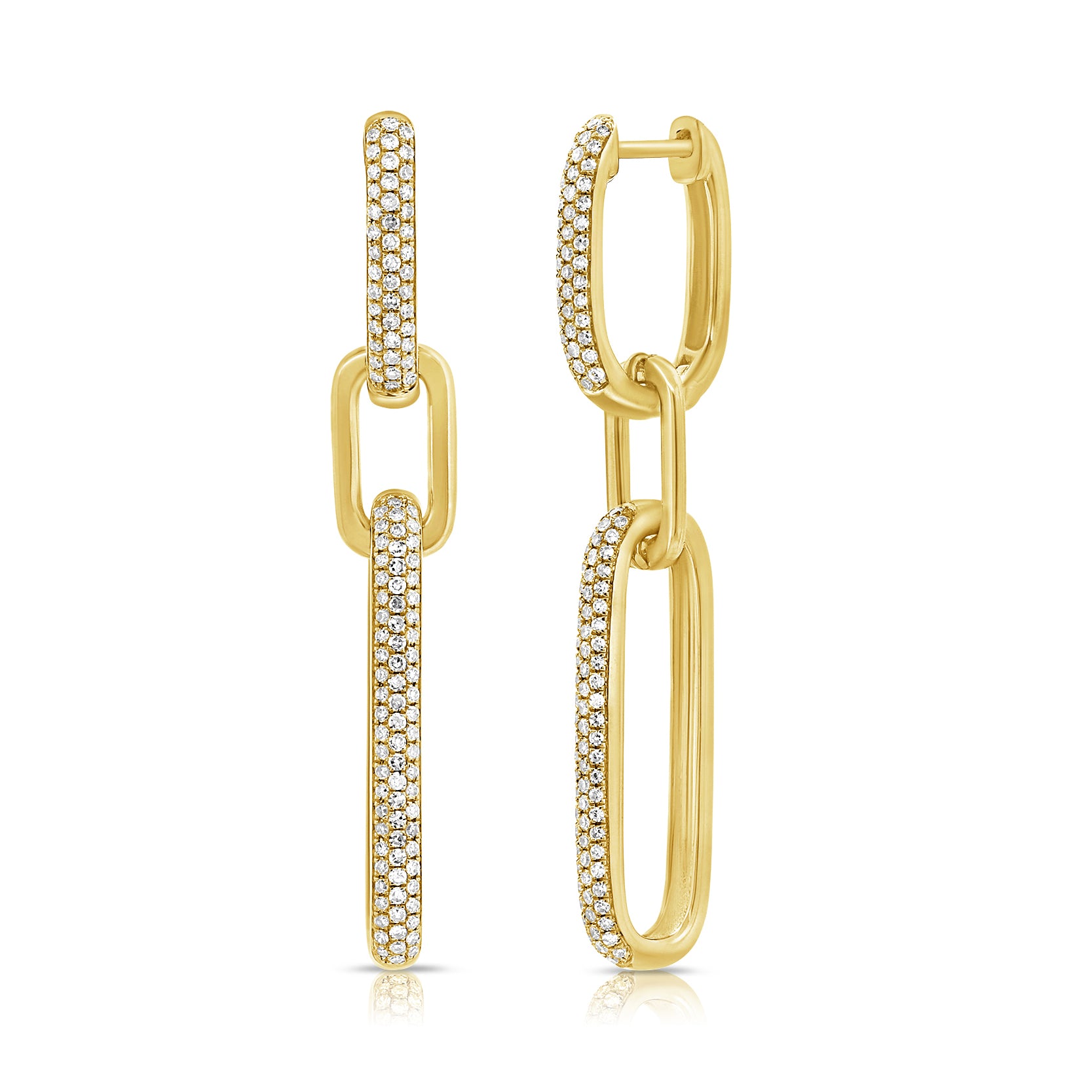 Diamond Bold Paperclip Link Earrings  - 14K gold weighing 6.07 grams  - 238 round diamonds totaling 0.65 carats