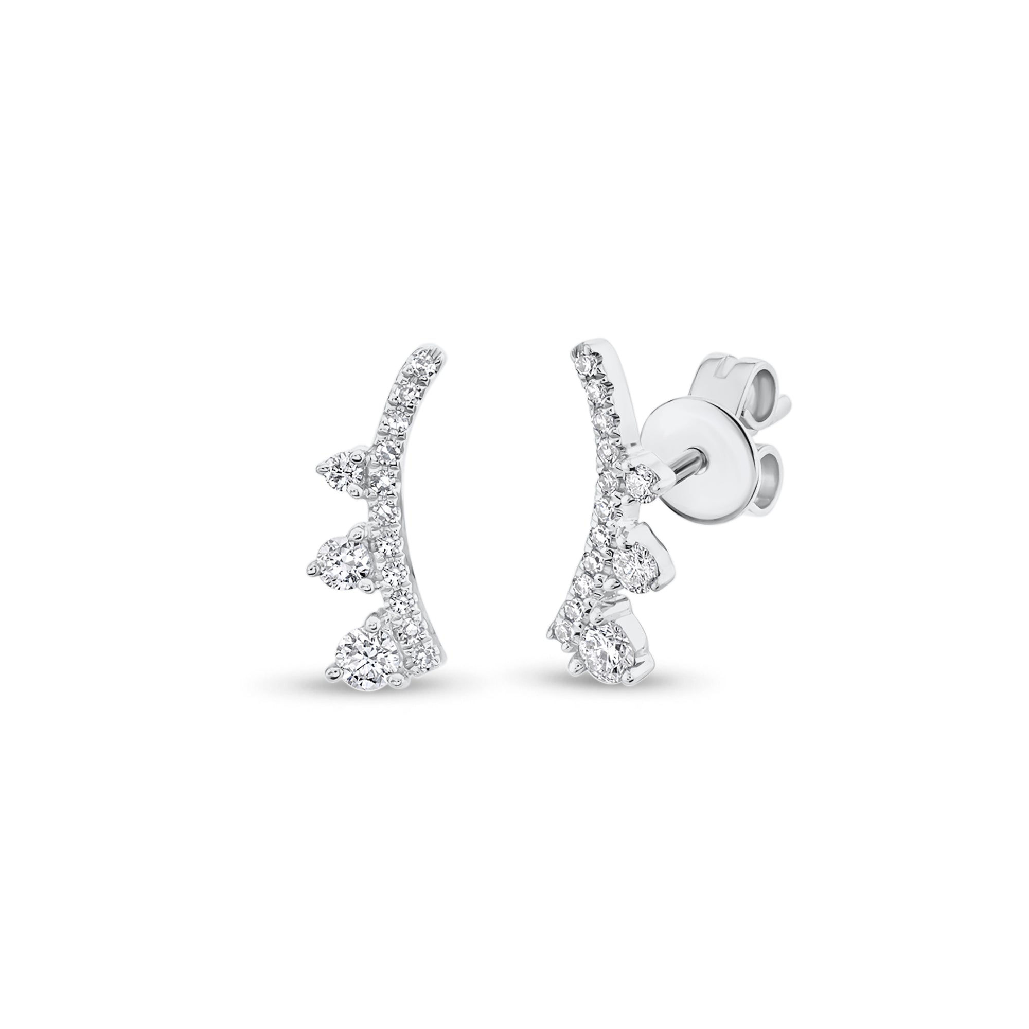 Graduated Diamond Arc Crawler Earrings - 14K white gold weighing 1.13 grams - 28 round diamonds totaling 0.27 cts