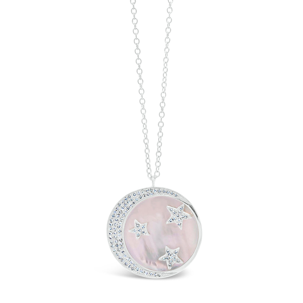 Pink Mother of Pearl Pendant with Diamond Moon & Stars - Nuha