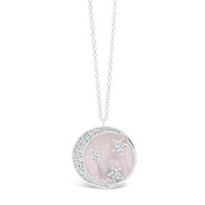 Pink Mother of Pearl Pendant with Diamond Moon & Stars - Nuha Jewelers