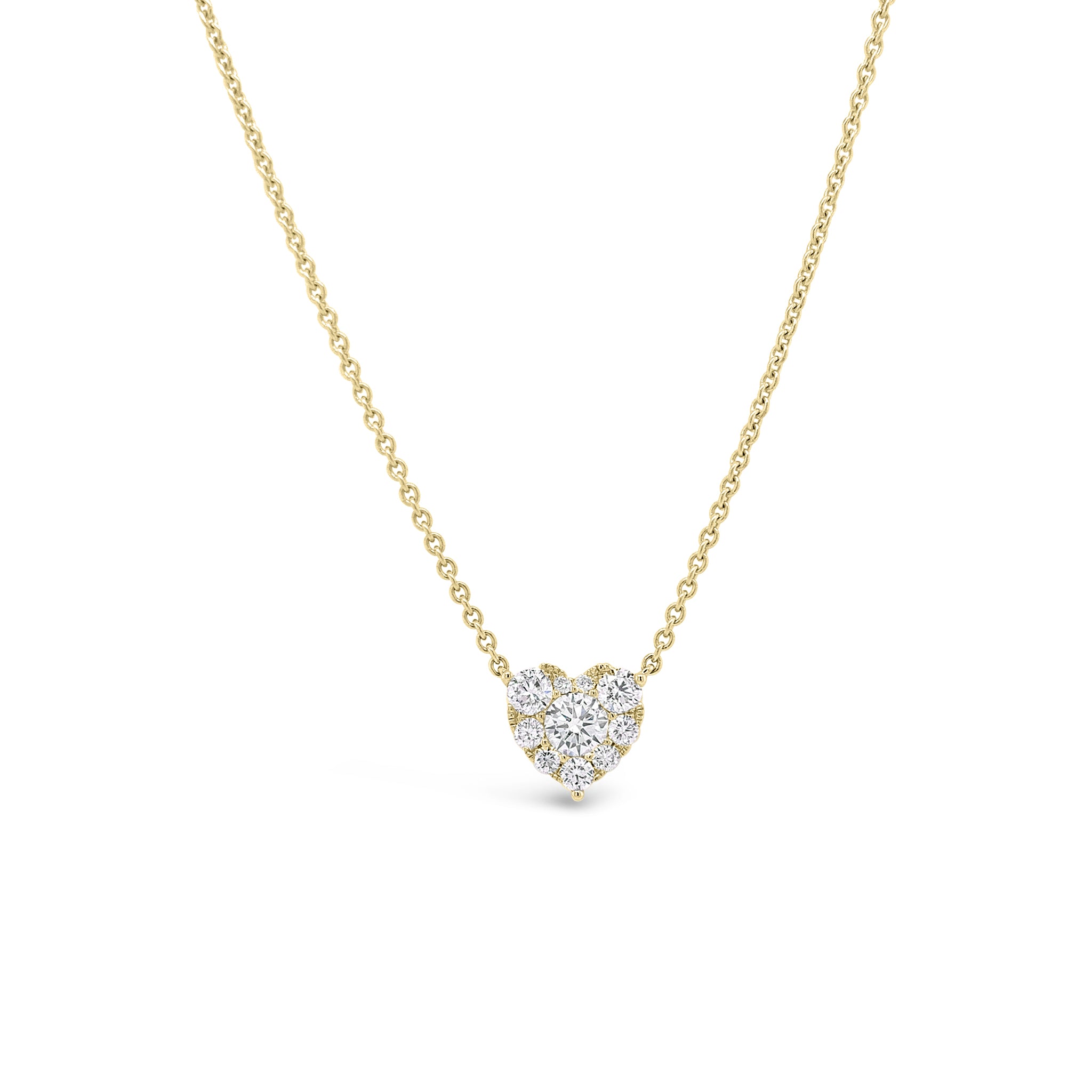 Cluster Diamond Heart Shaped Pendant Necklace In 18K Yellow Gold