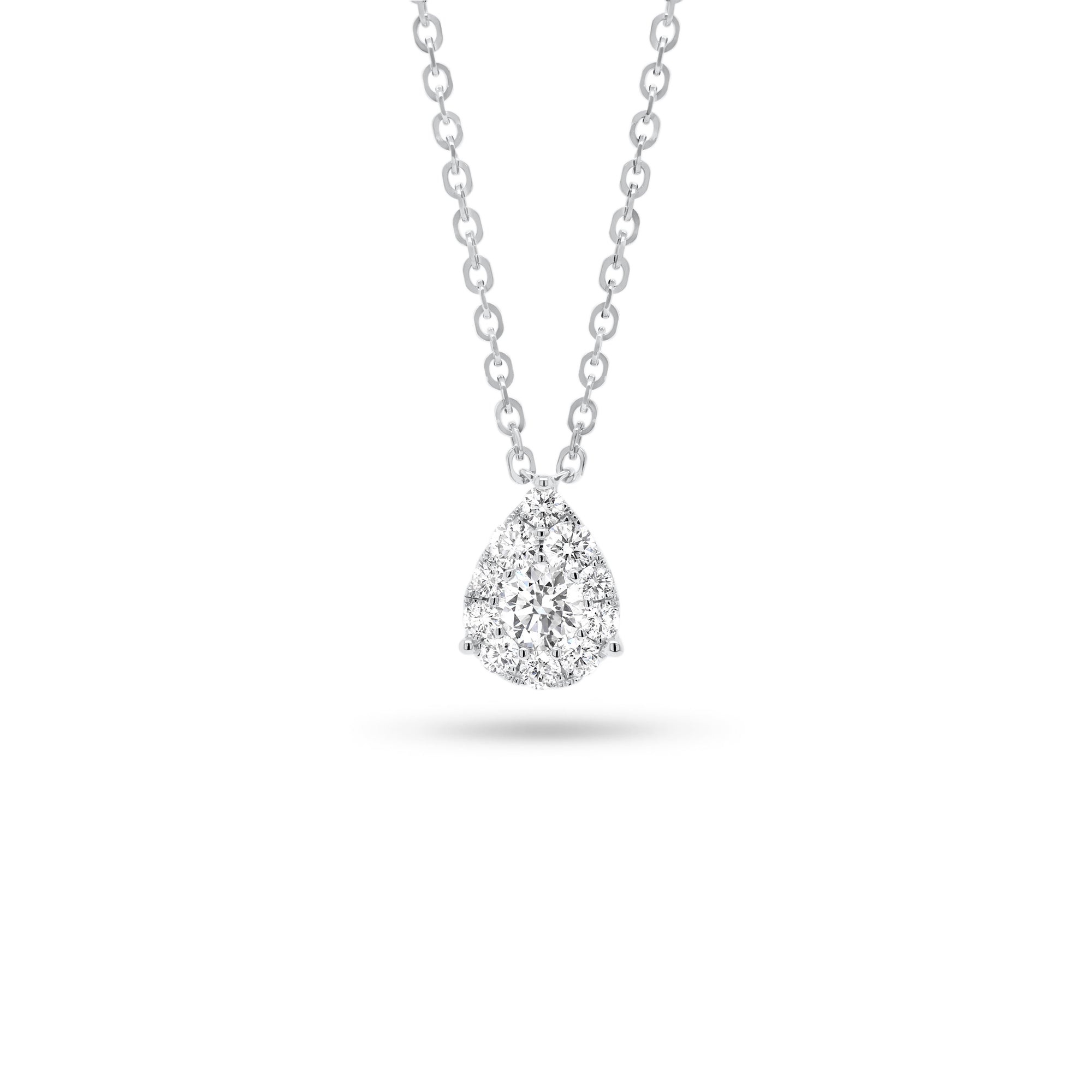 Diamond Teardrop Pendant  - 18K gold weighing 2.57 grams  - 0.24 ct round diamond  - 10 round diamonds totaling 0.28 carats