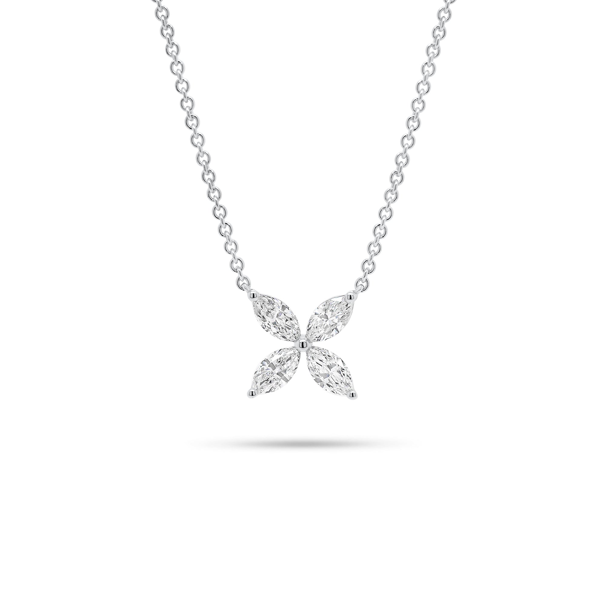 Marquise Diamond Simple Flower Pendant Necklace - 18K gold weighing 3.55 grams  - 4 marquise-shaped diamonds weighing 0.78 carats