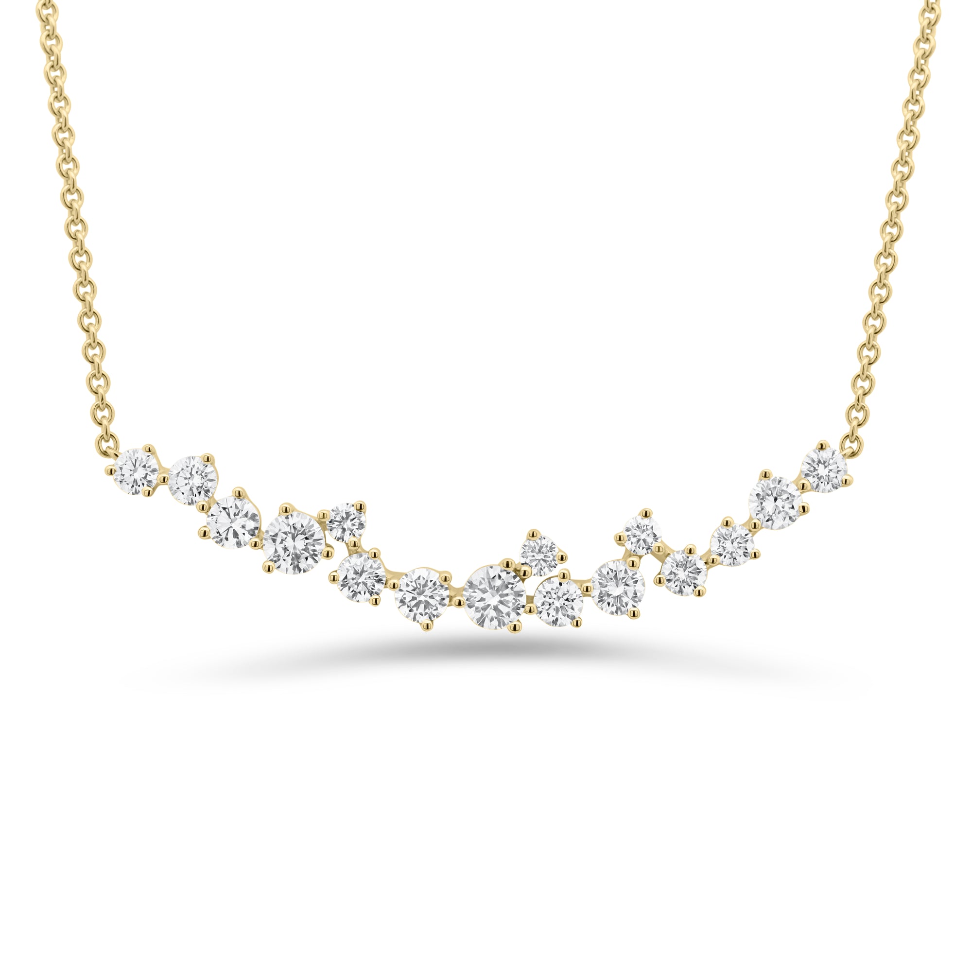 Diamond Large Confetti Bar Pendant  - 18K gold weighing 4.45 grams  - 4 round diamonds totaling 0.38 carats  - 10 round diamonds totaling 0.57 carats  - 2 round diamonds totaling 0.29 carats