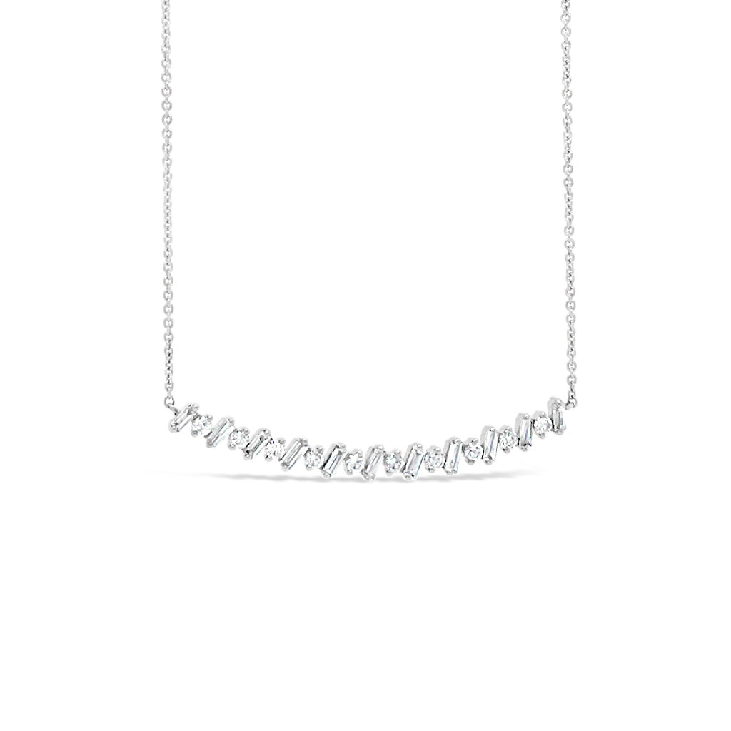 Round & Baguette Diamond Bar Necklace - Nuha Jewelers