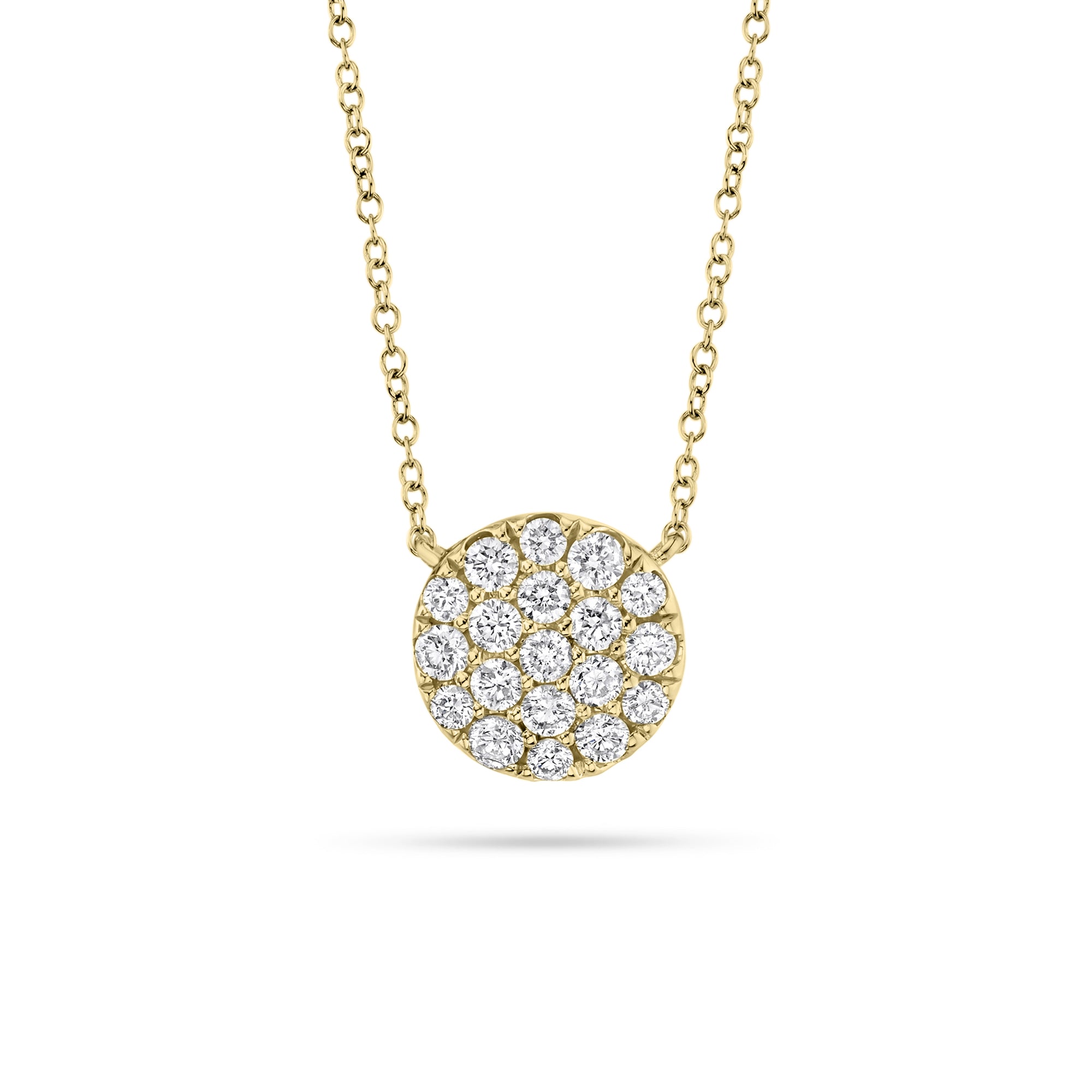 Diamond Disc Pendant  - 14K gold weighing 2.3 grams  - 0.43 cts 19 round diamonds