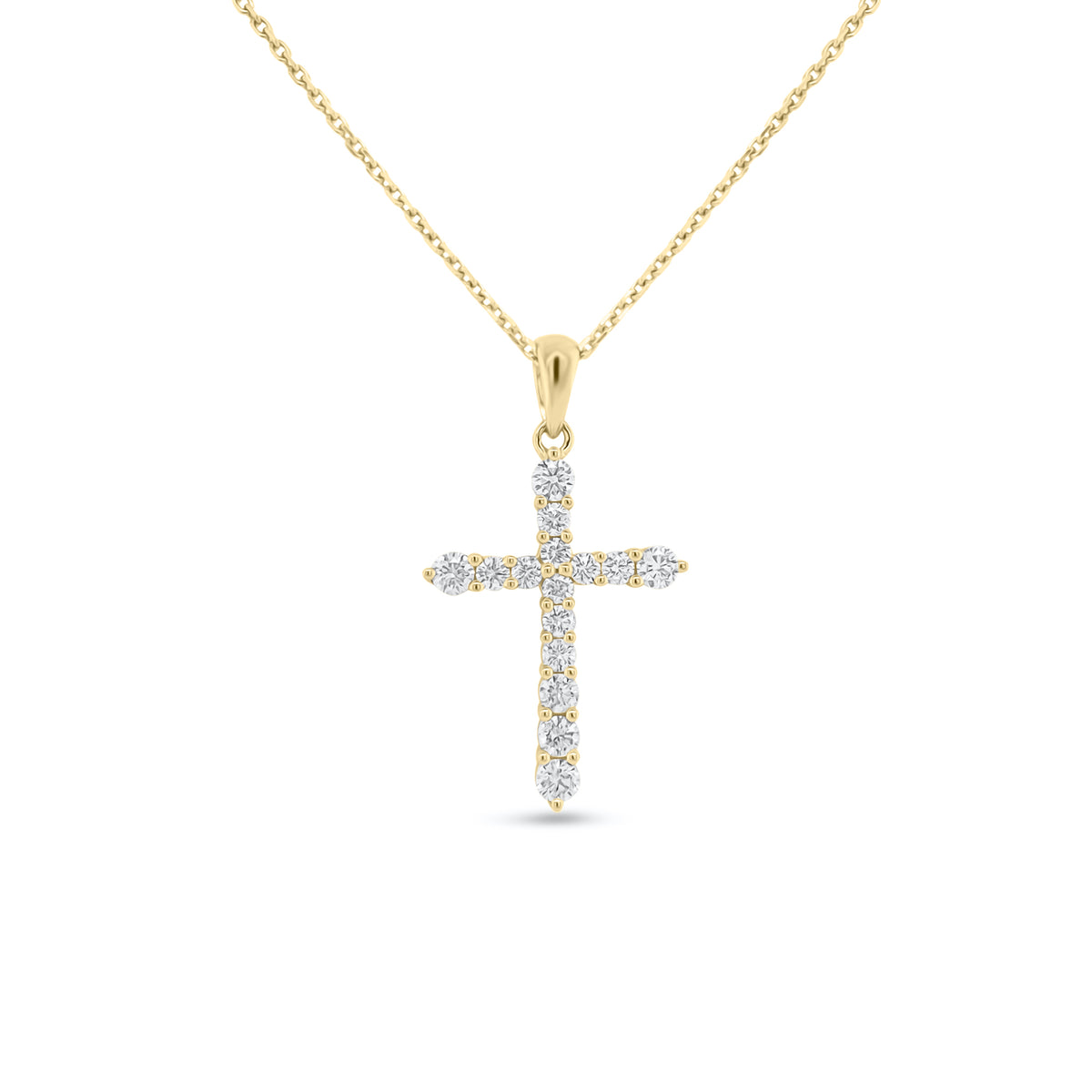 Diamond 15-Stone Classic Cross Pendant - Nuha Jewelers