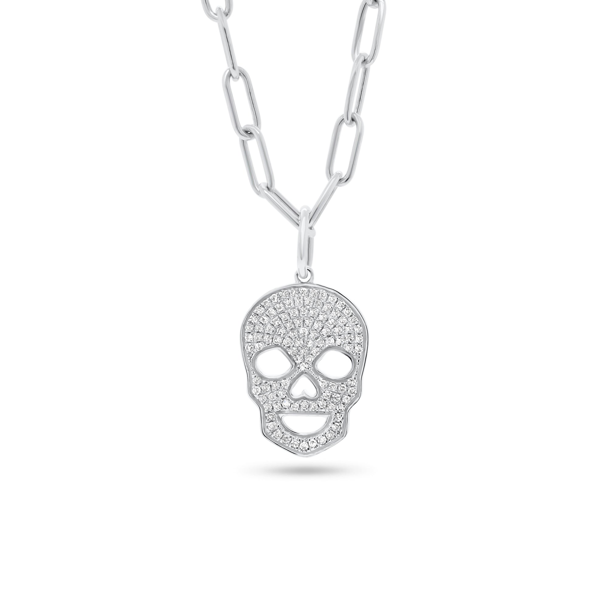 Diamond Skull Pendant - 14K white gold weighing 2.63 grams - 103 round diamonds totaling 0.28 carats