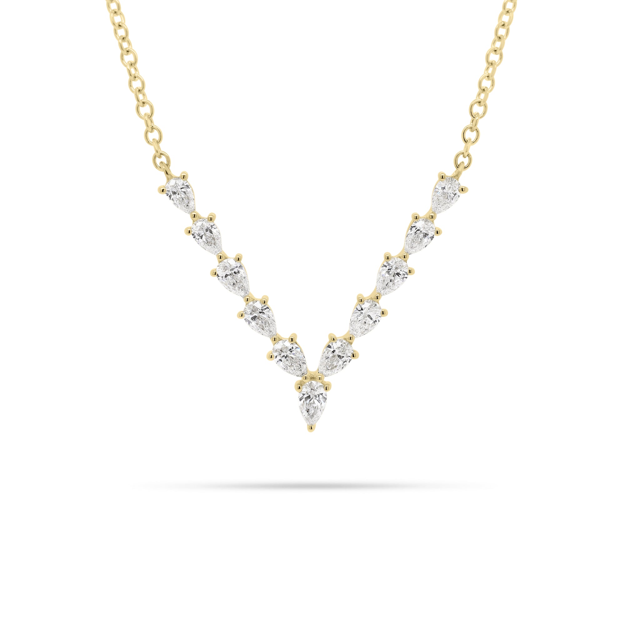 Pear-Shaped Diamond “V” Bar Necklace  - 14K gold  - diamonds totaling 0.83 carats