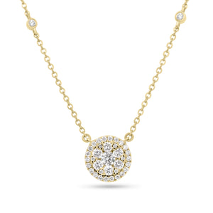 Diamond Cluster Pendant with Halo & Diamond Bezels  - 18K gold weighing 3.61 grams  - 39 round diamonds totaling 0.59 carats