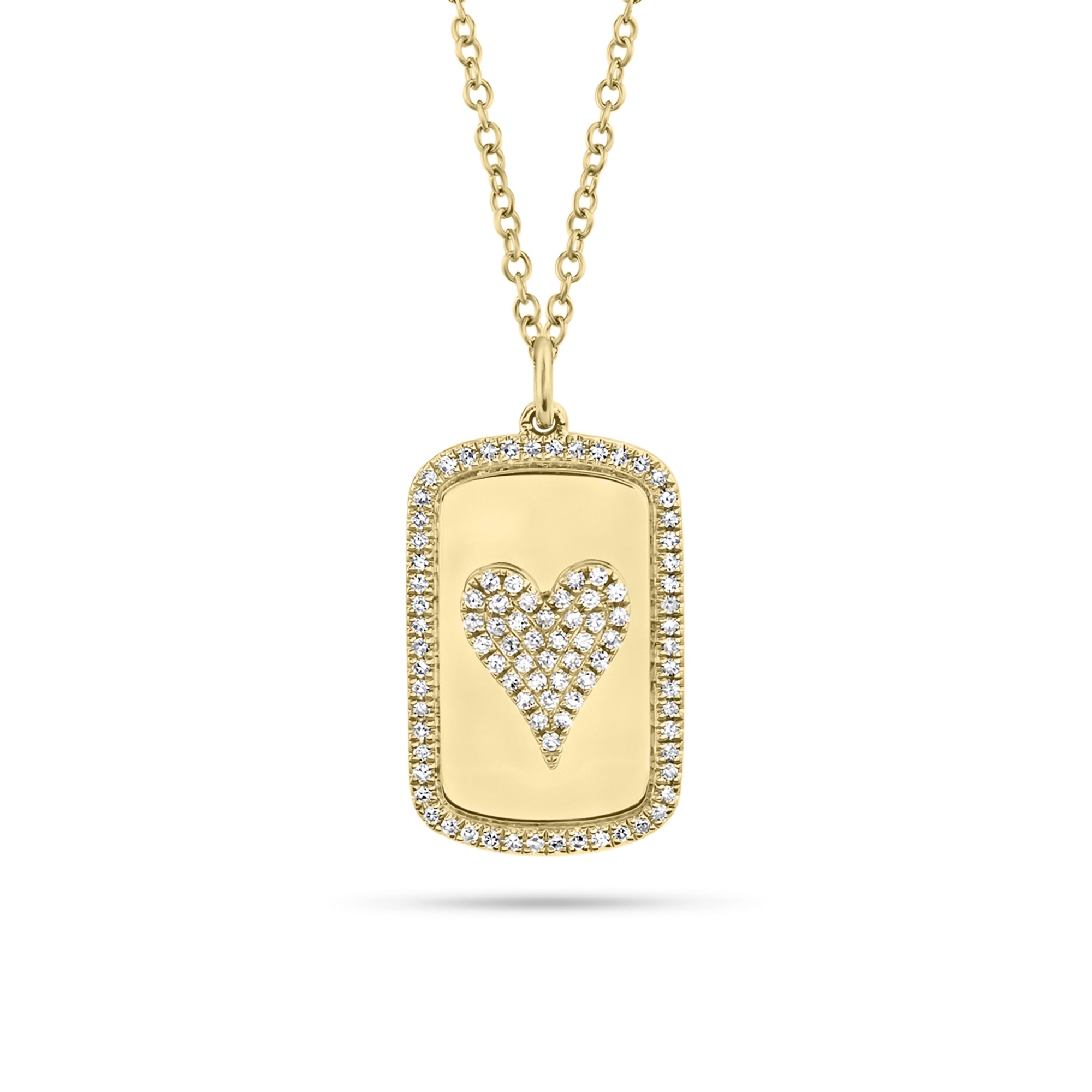 Pave Diamond Heart Dog Tag Necklace  - 14K gold - 93 round diamonds totaling 0.20 carats