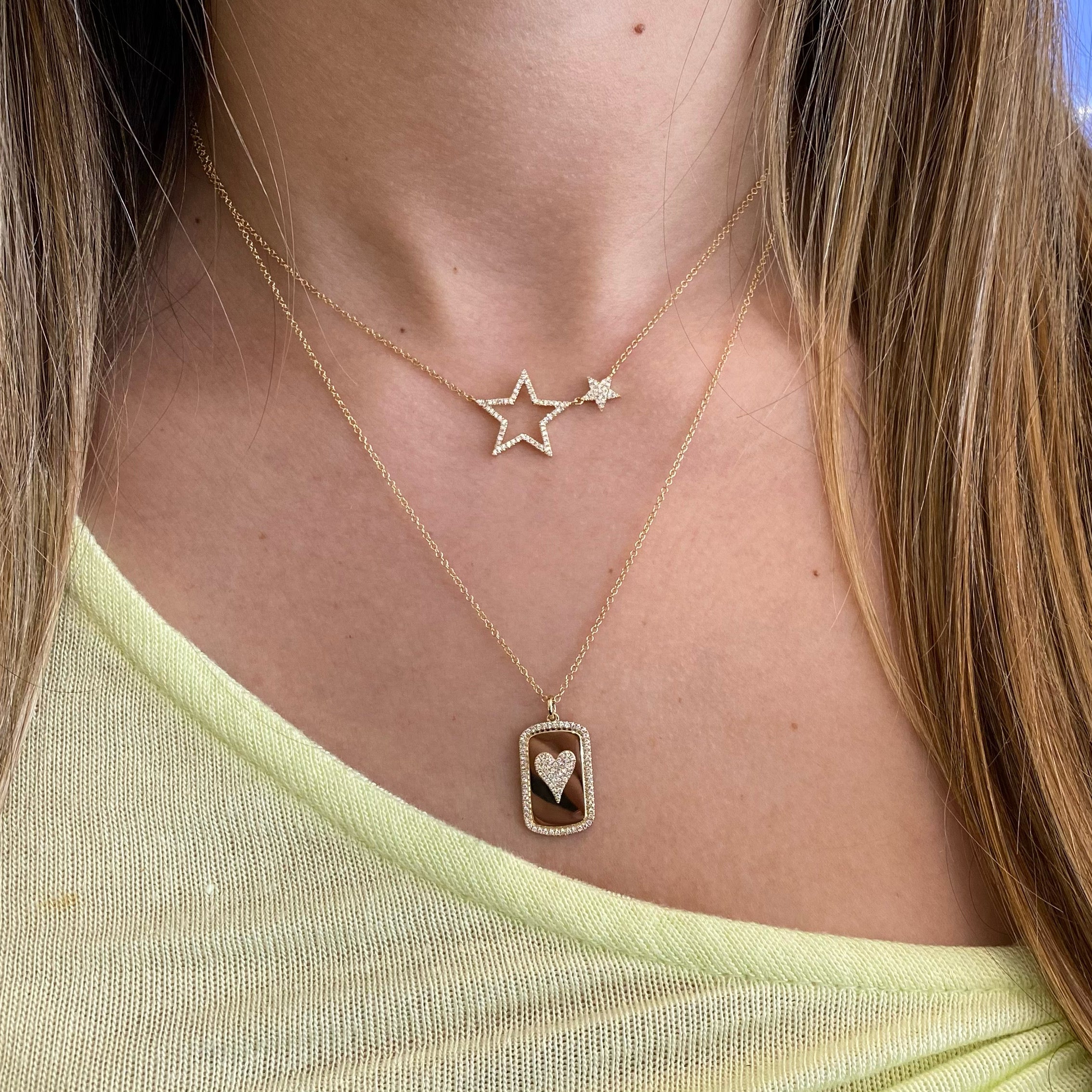 Diamond Open & Filled Star Necklace - Nuha Jewelers