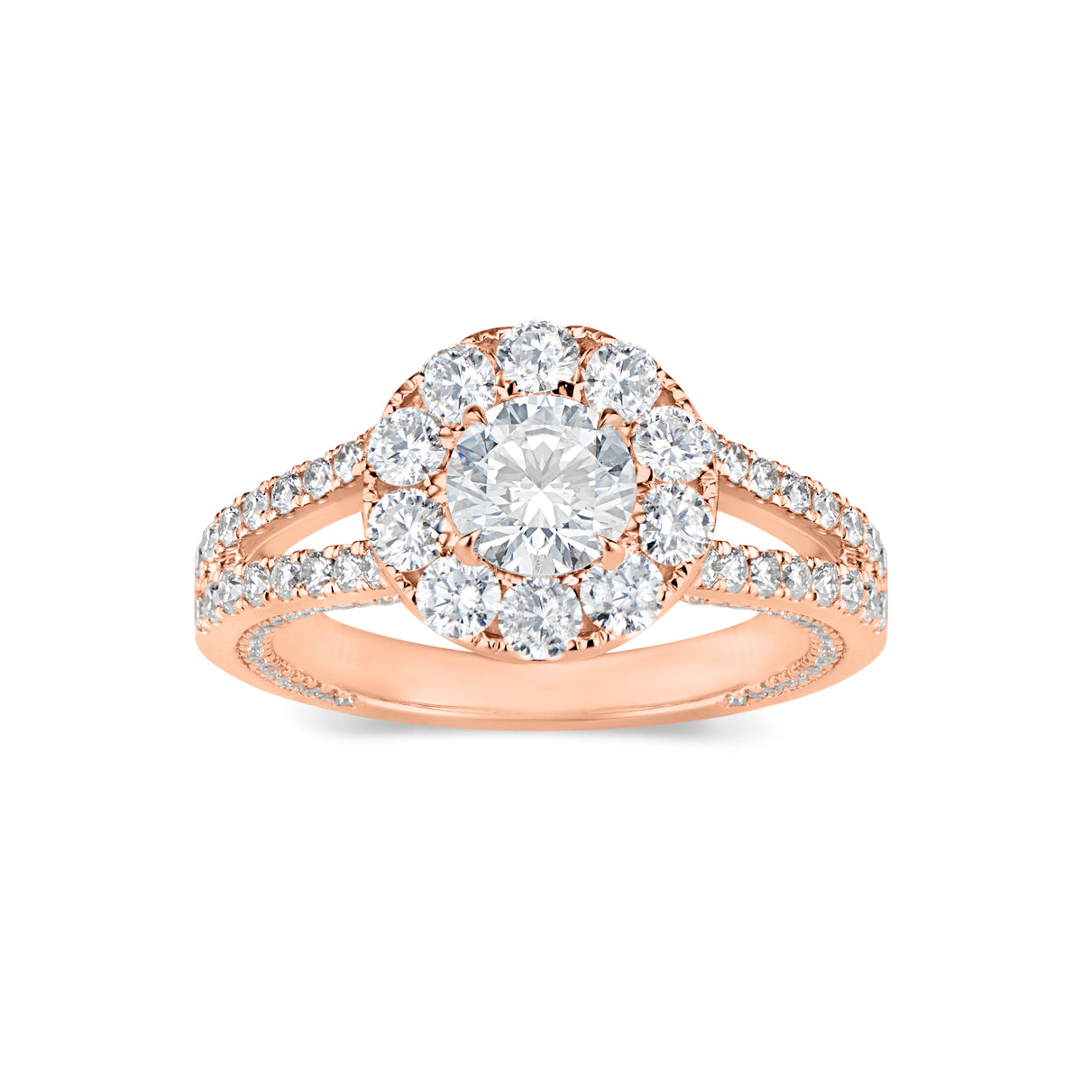 Round Halo Diamond Engagement Ring with Split Shank - Nuha Jewelers