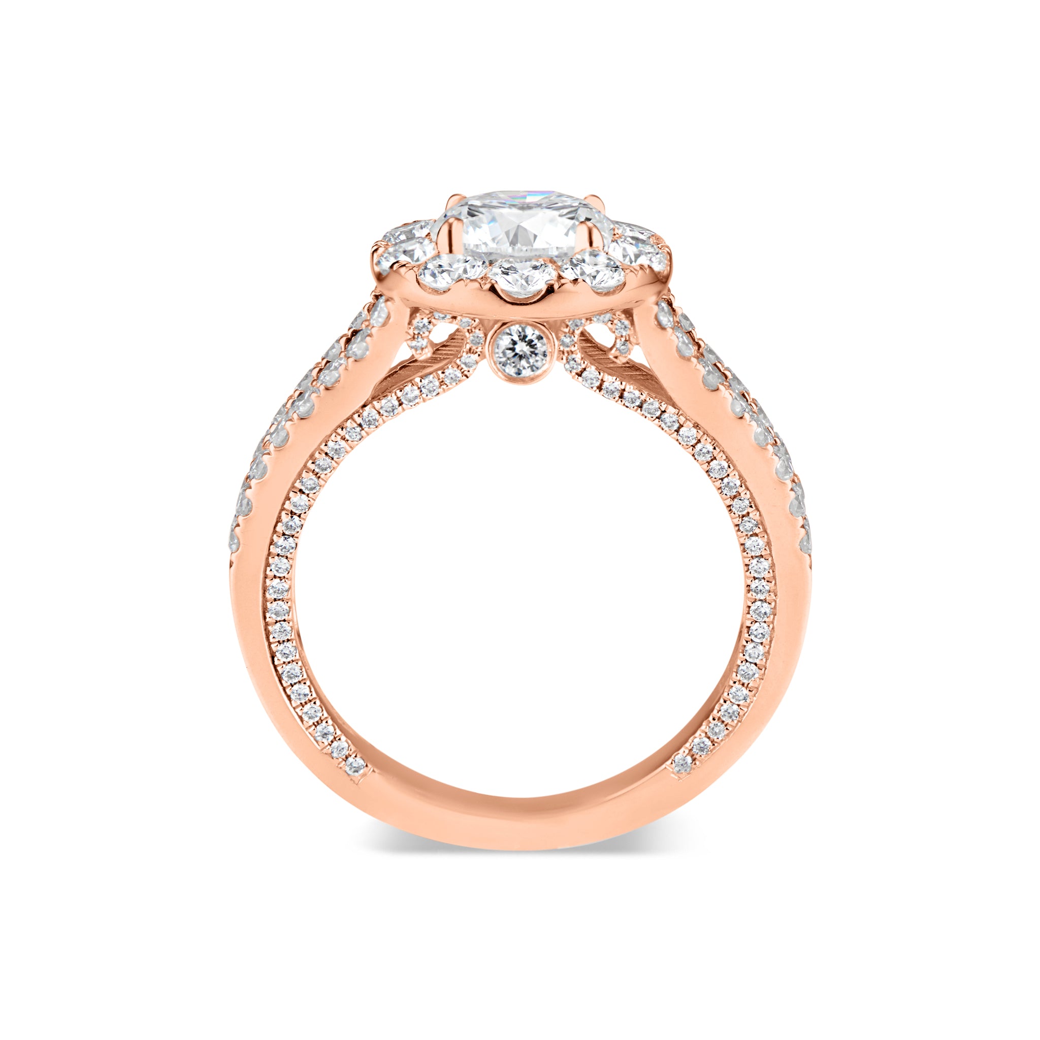Round Halo Diamond Engagement Ring with Split Shank - Nuha Jewelers